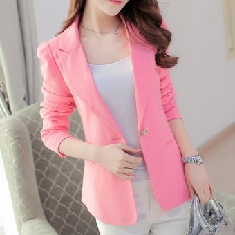 2017 Women's Korean style Slim Fit One Button Suit Jacket Ladies Girls formal Work Jacket Coat Outwear Blazer-Pink - intl  