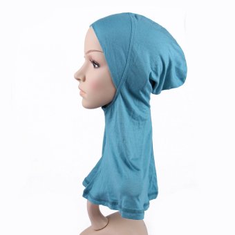 2017New fashion Cotton Hijab Underscarf Muslim Bonnet Ninja Islamic Inner Cpa Turban Hat Women's Head Scarf cotton polyester light blue  