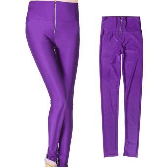 360WISH Women Elastic High Waist Zipper Front Skinny Leggings Purple-L - intl  