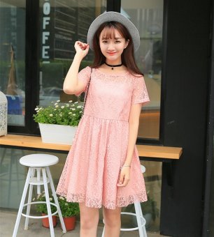 3621# Sweet Lace Maternity Mother Nursing Dress Summer Fashion Breastfeeding Clothes for Pregnant Women Breast Feeding Wear-Pink - intl  