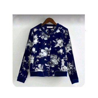 369 Jacket Casual Wanita Motif Floral Babyterry - Navy Blue  