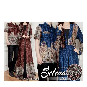 369 Kemeja dan Maxi Dress Couple Batik Selena Bahan Katun - Coklat Tua  