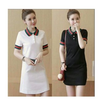 369 Mini Sexy Dress Casual Wanita Motif Kerah Bahan Babyterry - Putih  