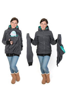 3in1 babycarrying jacket Maternity Pregnancy Multifunctional Kangaroo hoodie carrier for Mom and Baby, baby carrying coat (Grey)  