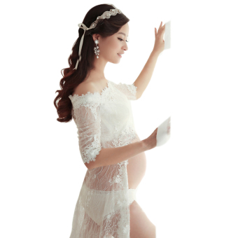 3pcs White Lace Pregnant Long Dress (Intl) - Intl  