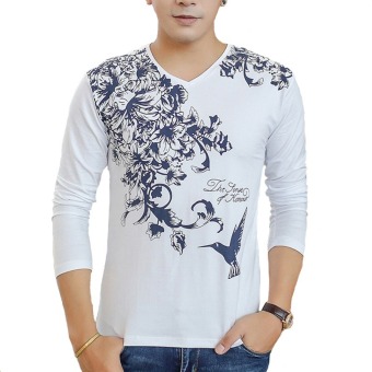 4XL Plus Size Mens Velvet Long-sleeved V-neck T-shirts (White) - Intl  