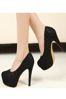 5050 Women's Platform Lace Type High Heels (Black)  