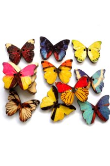 50pcs Mixed Color Butterfly 28mm Wooden Shrit Button Clothing Sewing Buttons for Shirts Baby Sweaters - Intl  