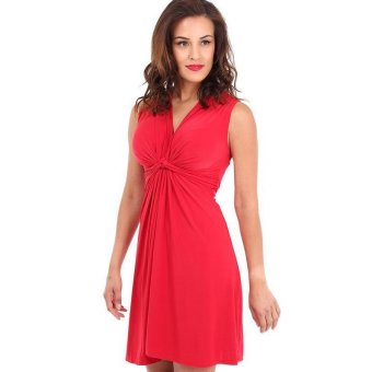 AB 842_R Women's Low V Collar Europe and The United States New Sexy Mini Dress (Red) - intl  