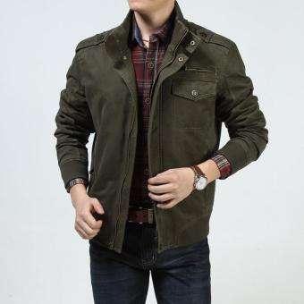 AFS JEEP Battlefield Men Jean Jacket Mens Mandarin Collar Cotton Jacket Coat 223 –Army green - intl  