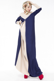 AGAPEON Abaya Long Sleeves Muslim Wear Chiffon Maxi Dress(DeepBlue&White) - intl  