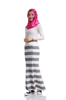 AGAPEON AGAPEON Muslim Linen Long Skirt With Stripes Grey - intl  