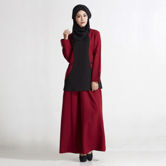 AGAPEON Muslim Double-Linen Baju Kurung Two-piece Kurung Set Red&Black - intl  