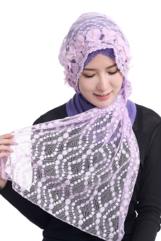 Agapeon Muslim Hijab Lace Wide Shawl Scarf Lavender  