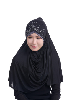 Agapeon New Fashion Muslim Instant Hijab Ice Silk Tudung Black  