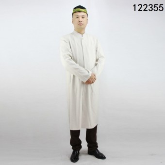 AGAPEON Premium Quality Cotton&Linen Jubah For Men Stand Collar Long-Sleeve Creamy White - intl  