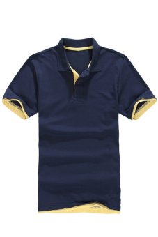 AJFASHION Men's Classic Lapel Polo T-shirt (Navy Yellow)  