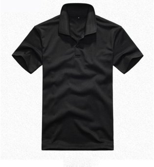 AJFASHION Mens Lapel Short Sleeve Solid Color POLO T-shirt (Black)  