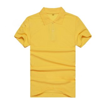 AJFASHION Mens Lapel Short Sleeve Solid Color POLO T-shirt(Yellow)  