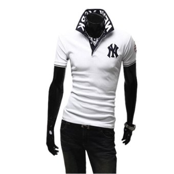 AJFASHION mens Plain Muscle Slim Fitted Lapel Short-Sleeve Polo T-Shirts(White)  
