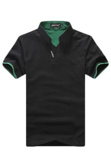 AJFASHION Mens Slim Fitted Short-Sleeve Polo T-Shirts (Black)  