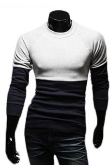 AJFASHION Men's Spell Color O-Neck Slim Long Sleeve T-Shirt (Light Grey)  