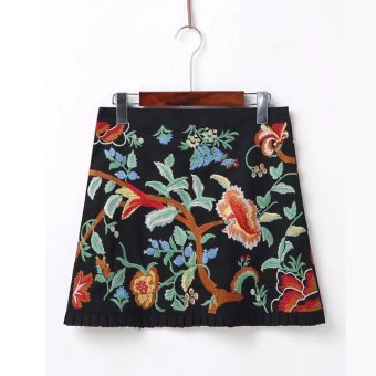 ALEANNO Fashion Ladies Vintage Flower Embroidery Flounced Hem Mini Skirts Casual Elegant Women Loose A Word Skirt - intl  