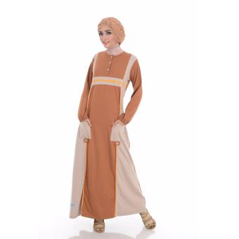 Alnita AG-08 Baju Muslim Baju Hijab Baju Muslim Modern Wanita Baju Muslim Gamis Dress Kaos Coklat Muda  
