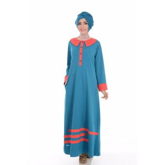 Alnita AG-09 Baju Muslim Baju Hijab Baju Muslim Modern Wanita Baju Muslim Gamis Dress Kaos Biru Tosca  