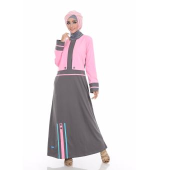 Alnita AG-10 Baju Muslim Baju Hijab Baju Muslim Modern Wanita Baju Muslim Gamis Dress Kaos Abu Tua  