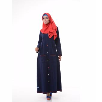 Alnita AG-16 Baju Muslim Baju Hijab Baju Muslim Modern Wanita Baju Muslim Gamis Dress Kaos Navy  
