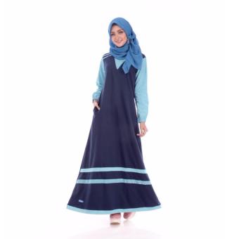 Alnita AG-17 Baju Muslim Baju Hijab Baju Muslim Modern Wanita Baju Muslim Gamis Dress Kaos Biru Navy  