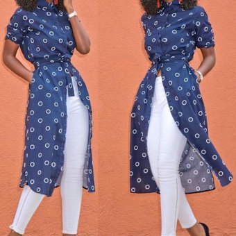 Amart 2017 Women Denim Shirt 3/4 Sleeves Print Spring Autumn Slim Fit Long Blouse Tops with Belt - intl  