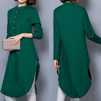 Amart Women Blouse Casual All Match Shirts Muslim Chiffion Long Sleeves Shirt Tops (Green) - intl  