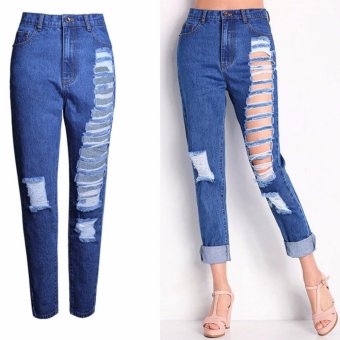Amart Women Jeans Straight Full Length High Waist Jeans Washed Denim Pants Cotton Trousers - intl  