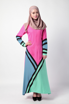 "''""''''ANNEYEP Women''''s Long Sleeve Geometry Color Kaftan Muslim Dress (Rose)''''""''"' - intl  