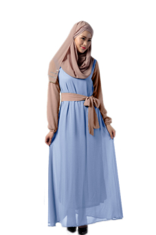 "''""''''ANNEYEP Women''''s Long Sleeve Kaftan Bowknot Waist Muslim Maxi Dress (Blue/Khaki)''''""''"' - intl  