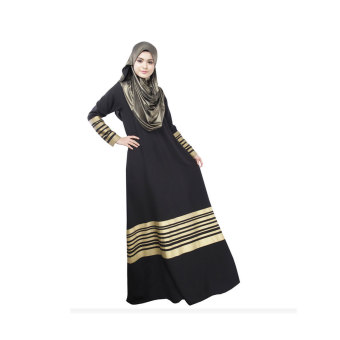 Aooluo 2016 Muslim Women's Wear Long Sleeve Golden Stripes Loose Waist Nationality Clothing The Malay Dress(Black) - intl  