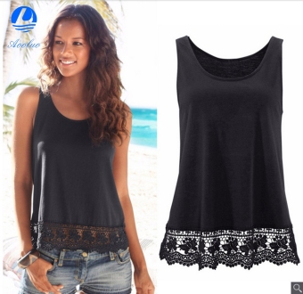 Aooluo 2016 New Fashion Women Casual Sleeveless Lace Patchwork Tank Top (Black) - intl  