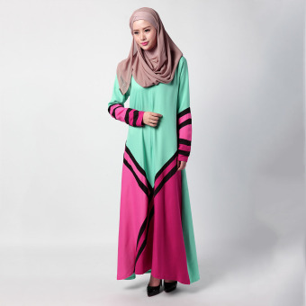 Aooluo 2016 Summer New Fashion Muslim Women's Chiffon Long Gown Geometry Malaysia Dress (Light Green) - intl  