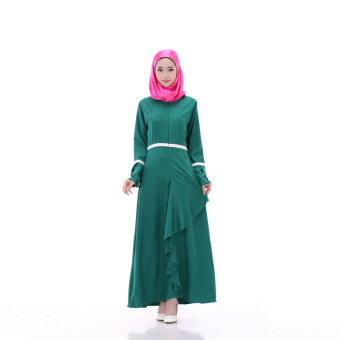 Aooluo Muslim Women's Fashion Wear O-Neck Long Sleeve Chiffon Dress Malay Dress (Green) - intl  