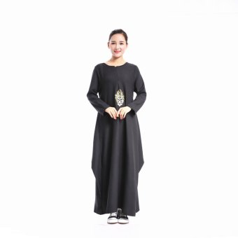 Aooluo Muslim Women's Fashion Wear O-Neck Long Sleeve Chiffon Dress Women's Robes (Black) - intl  