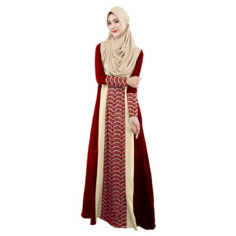 Aooluo Summer New Product Show Thin Muslim Splicing Fashion Dress Ma Laiyin National Women's Wear Long-sleeved Dress(Red) - intl  