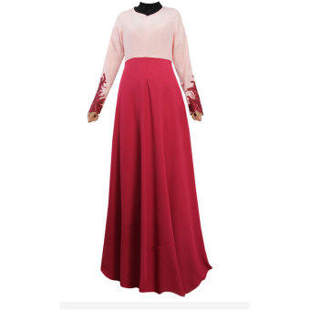 Aooluo The New 2016 Muslim Women's Clothing Color Matching Cuff Lace Dress Skirt The Hui Nationality Clothing (Red) - intl  
