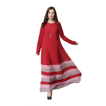 Aooluo The new 2016 Muslim women's Dress Fashion Week Spell Color Rainbow Big Yards Dress(Red) - intl  