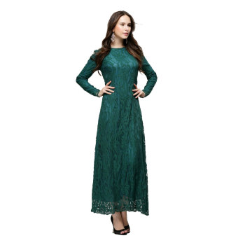 Aooluo The New Middle East Nation Wind Muslim Dress Lace Long Sleeve Skirt(Green) - intl  