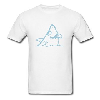 AOSEN FASHION Custom Printed Men's Hungry Mocking Shark T-Shirts White  