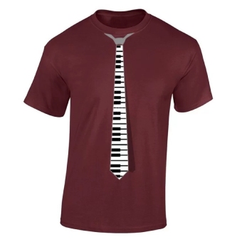 AOSEN FASHION Men's Creative Piano Keyboard Graphic Cotton T-shirt Chili Red  