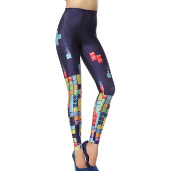 AOXINDA New Printed Fashionable Women's Tetris Pencil Tight Pants Printed Stretch Leggings Size M  