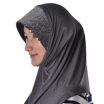 Arabic Muslim Keffiyeh Scarf Wrap Paillette Ornament Turban Gray - intl  